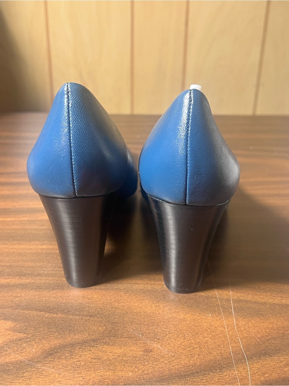 Calvin Klein Navy Blue Leather Block Heel Pumps - Picture 6 of 7